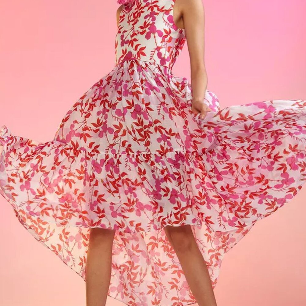 Cynthia Rowley Pink & White Tiered  Dress L, NWT